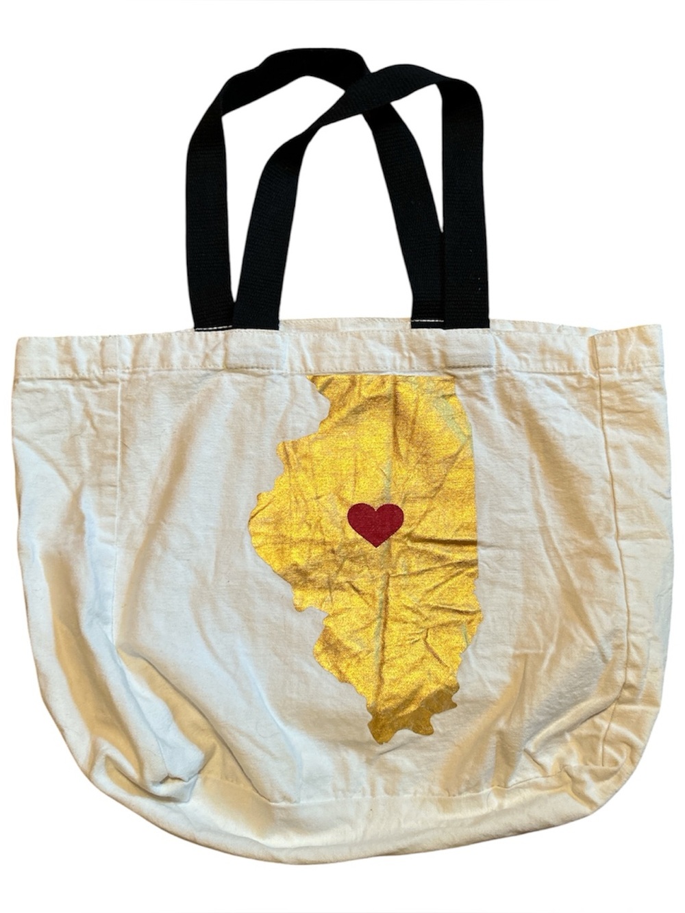 Illinois Lover Hold State wit Red Heart Canvas Tote